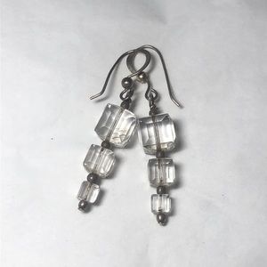 Silver and crystal art deco cube bead earrings